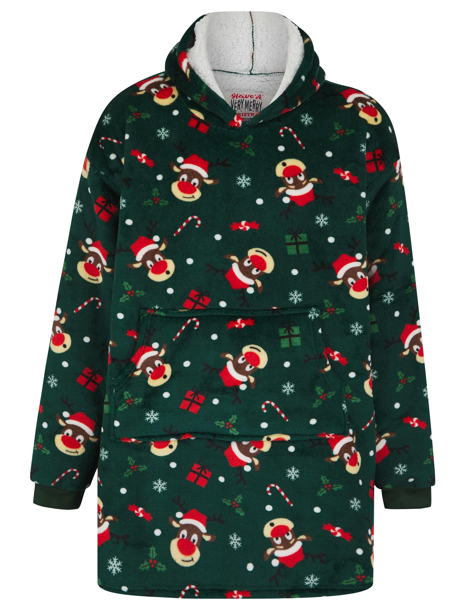 Tokyo Laundry Unisex 'Reindeer Faces' Oversized Xmas Fleece Lined Blanket Hoodie