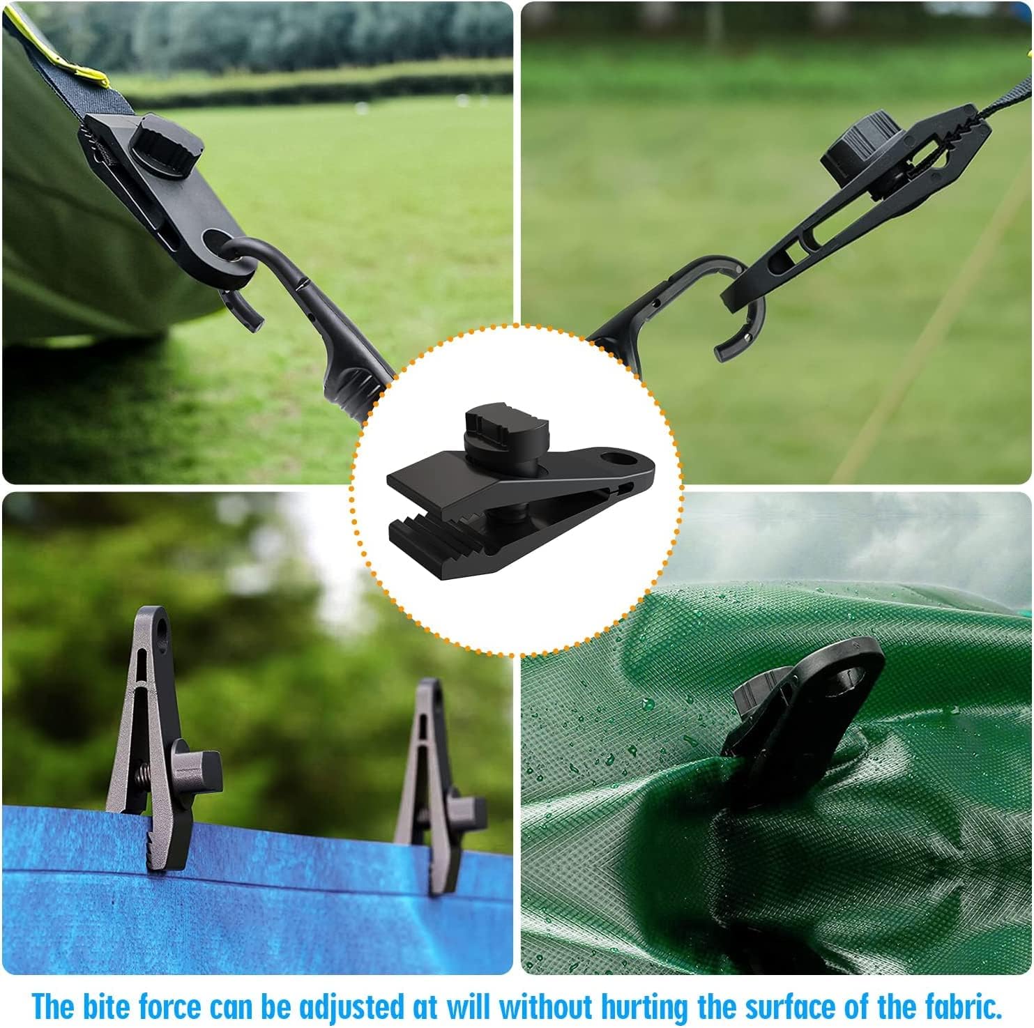 24 Inch Bungee Cord with Dual Hooks, Heavy Duty Outdoor 10Pack High Elastic Bungee Straps &10 Tarp Clips, Black Bungee Straps Tie Down for Securing Cargo,Luggage, Camping
