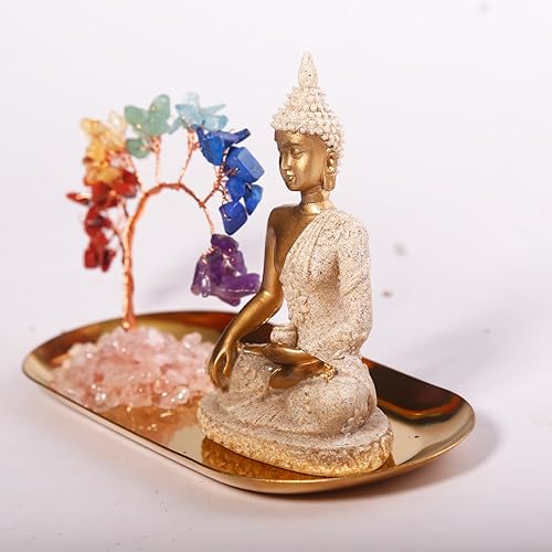 Miniatura 7 de Estatua de Buda y árbol de cristal meditación de yoga y decoración zen estatua sentada de Sakyamuni en Tailandia 43 pulgadas para oficina escritorio