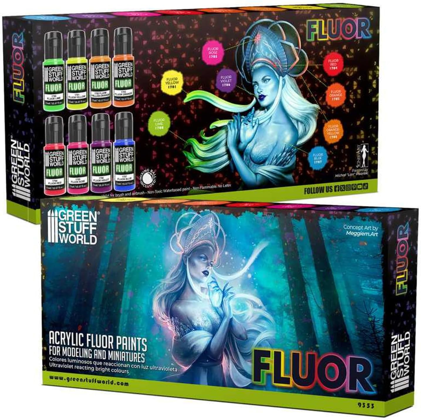 Green Stuff World for Models and Miniatures Set of 8 Fluor Paints 9353