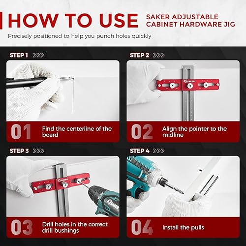 Miniatura 10 de Saker Plantilla de tacos de herrajes para gabinete, herramienta de plantilla de gabinete ajustable para perillas, manijas y tiradores, localizador