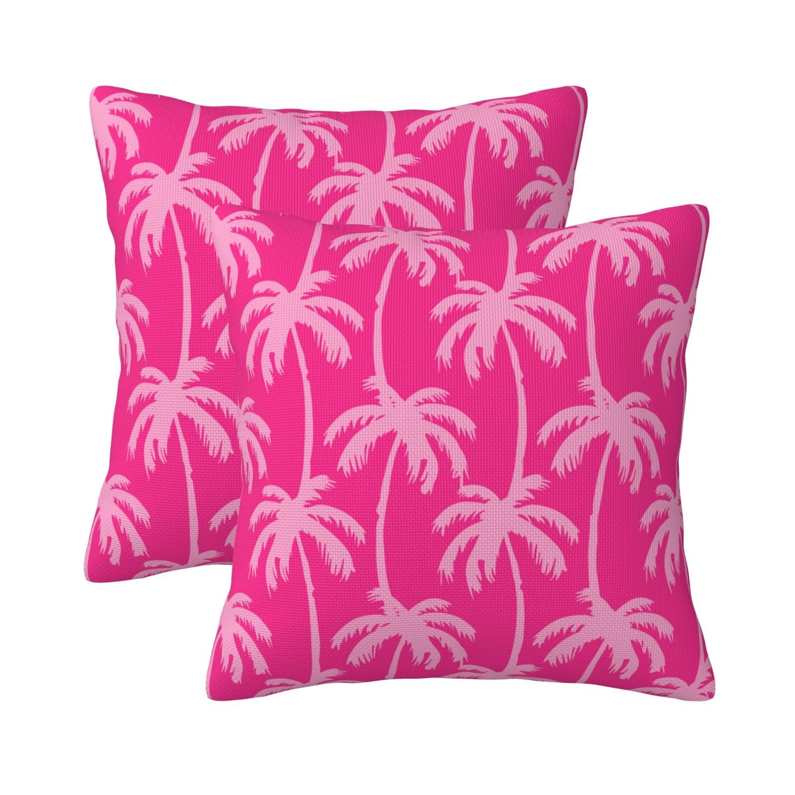 KiuLoam Preppy Pillow Covers 18x18 Set of 2 Hot Pink Tropical Palm Tree Coastal Beach Decorative Throw Pillows Vintage Summer Outdoor Farmhouse