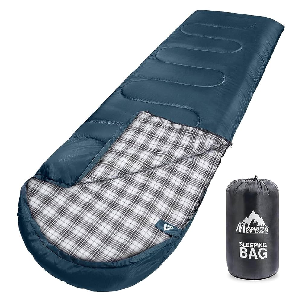 MEREZA Flannel Sleeping Bag for Adults XL, Large Wide Sleeping Bags for Camping Mens Warm Cotton Sleeping Bag 4 Season Warm & Cool Weather