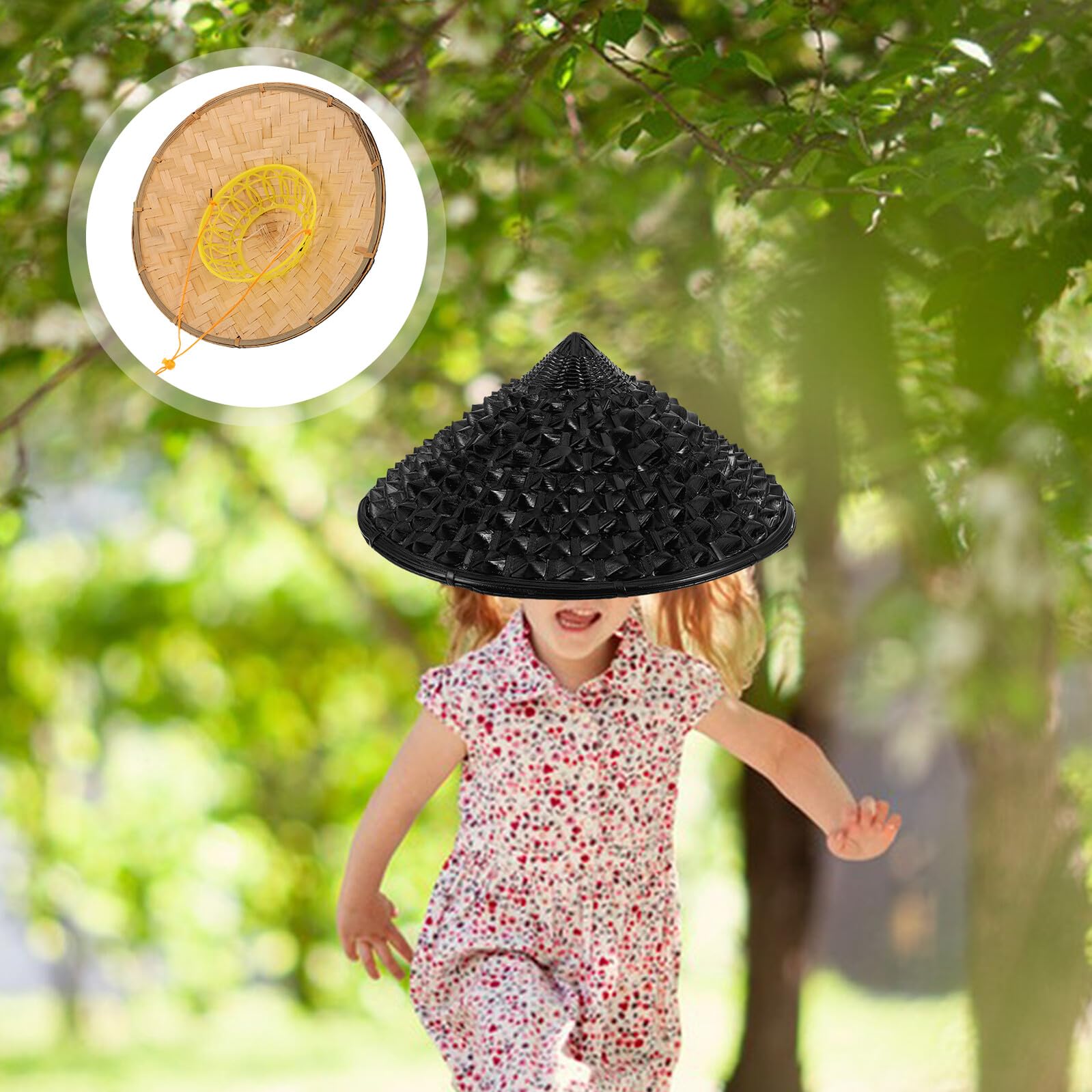 TEHAUX Samurai Japanische Ananas Konische Ananas Japanischer Bambus Samurai Hut Cosplay Kegelhut Reishut Für Bauern Gewebter Schwarz