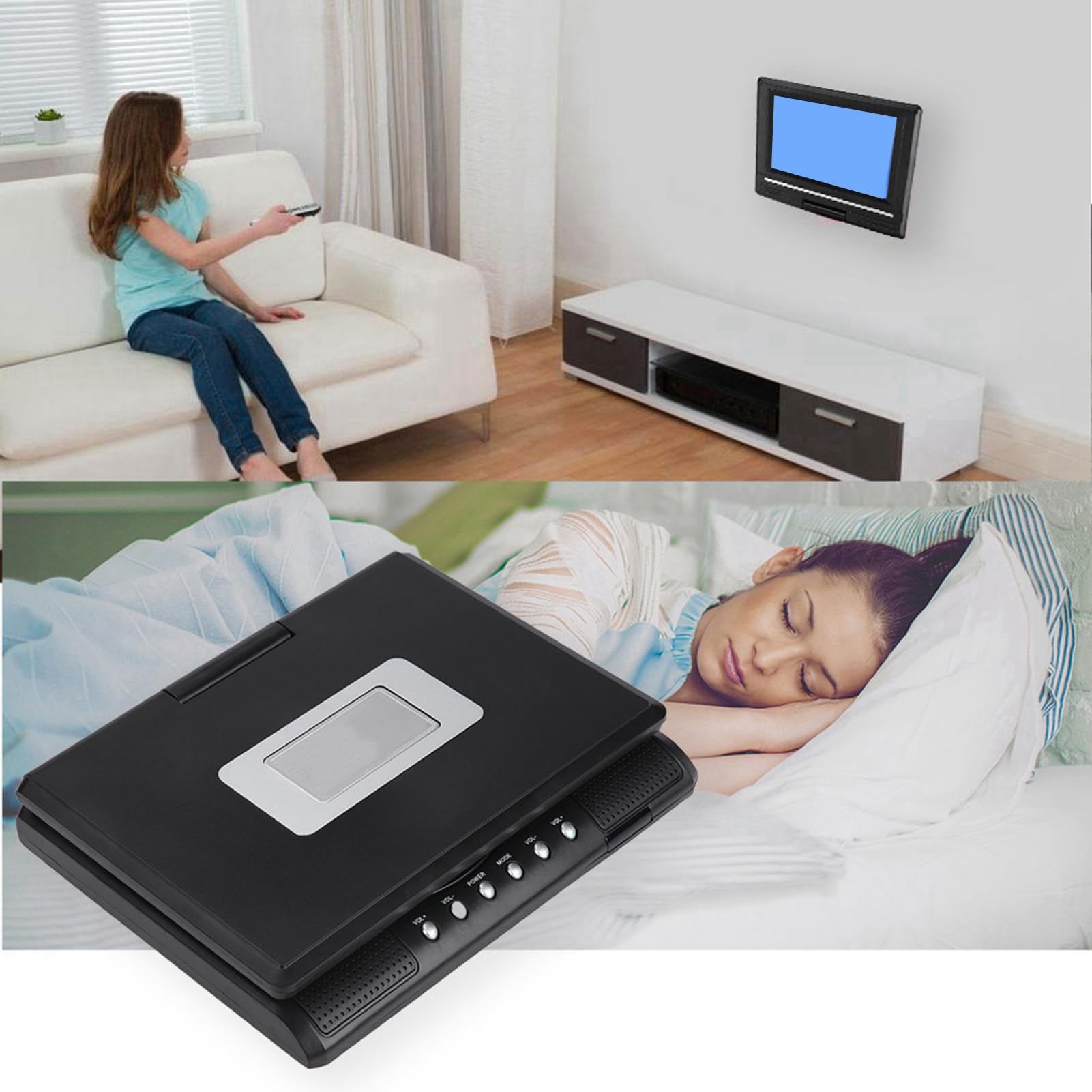 Lecteur de DVD Portable 7 ", Mini HD pivotant Écran 16: 9 de Voiture, Film CD CD TV/Fonction de Jeu Grande mémoire avec Batterie Rechargeable pour Voiture/Maison/extérieur/Voyage(EU)