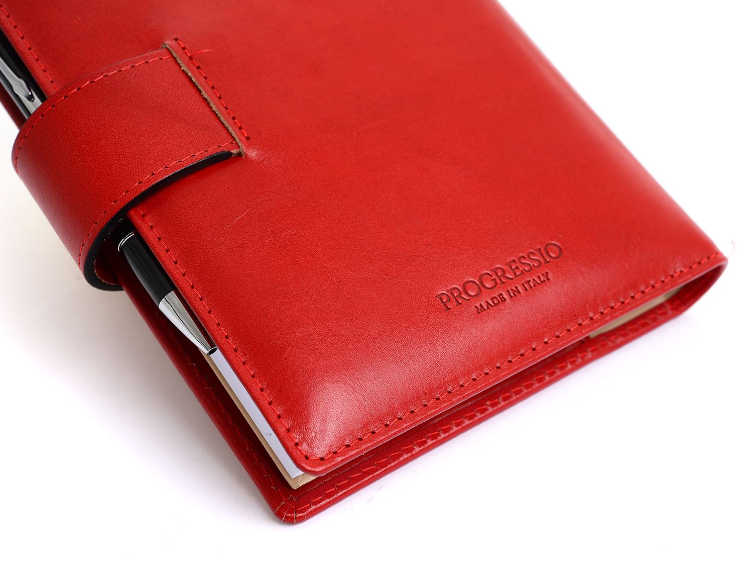 PROGRESSIO Agenda 2026 Vera Pelle - Calendario giornaliero planner a righe 12 mesi - cm 15x21 (A5) - collezione Elegant - Rosso