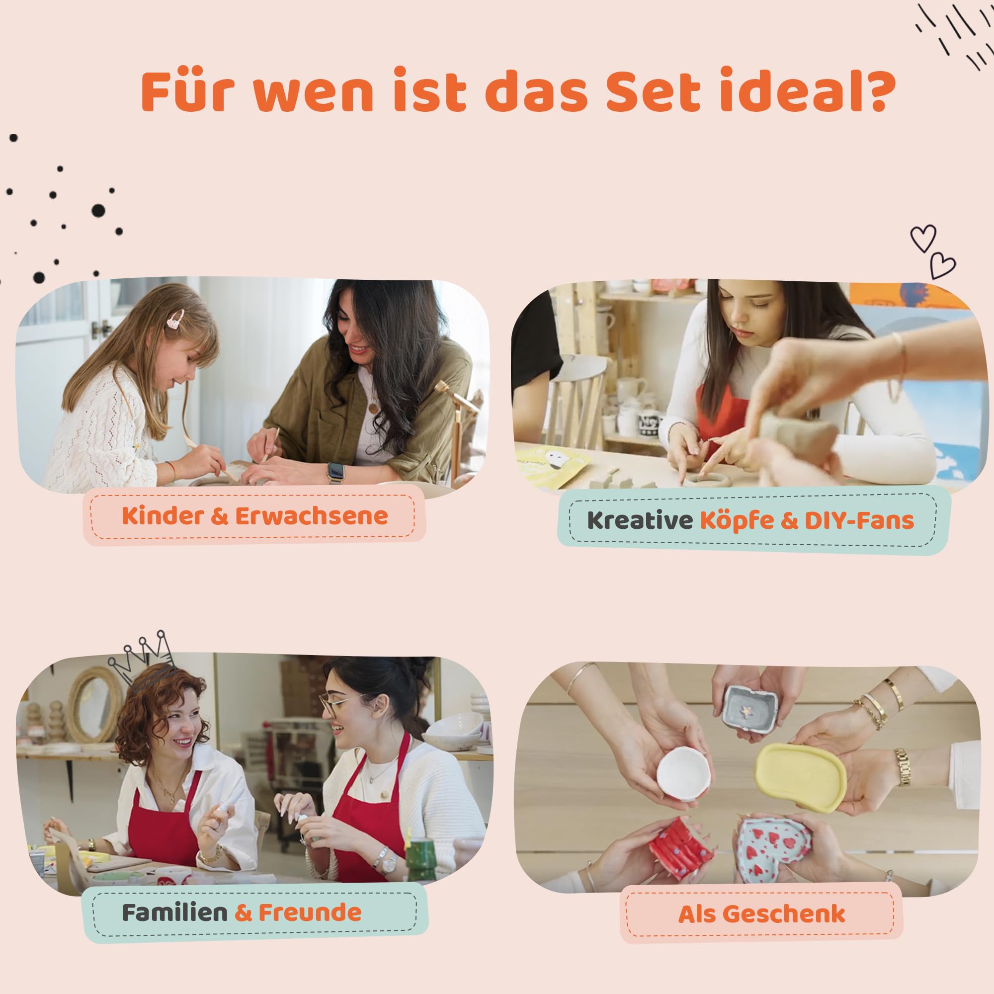 Set di ceramiche per la casa – perfetto per principianti | Set fai da te per adulti con 2 kg di argilla essiccante all'aria, colori acrilici, strumenti, pennelli e istruzioni (set di