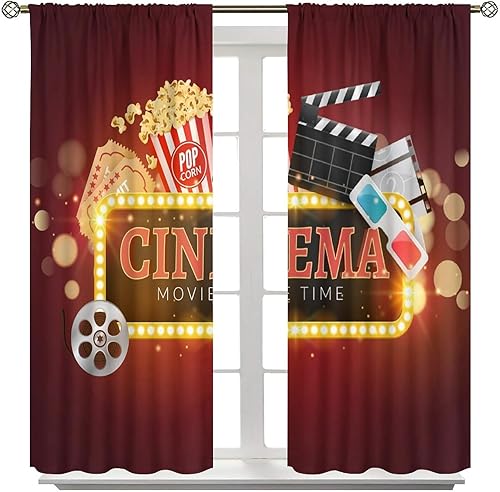 Miniatura 141 de Cortinas opacas para cine en casa, diseño retro moderno, tiras de película de palomitas de maíz para cámara de película, bolsillo para barra,