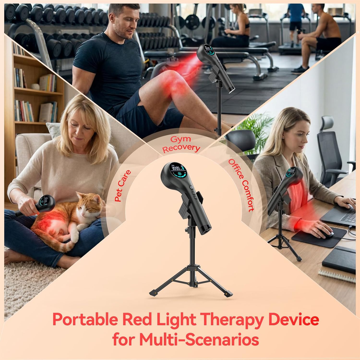 Red Light Therapy Device, Handheld Dual 660nm & 808nm Wavelength Infrared Light Therapy Wand for Body, Knee, Shoulder, Back, Joint & Pet, Promotes Pain Relief, Portable with Stand for Home Use