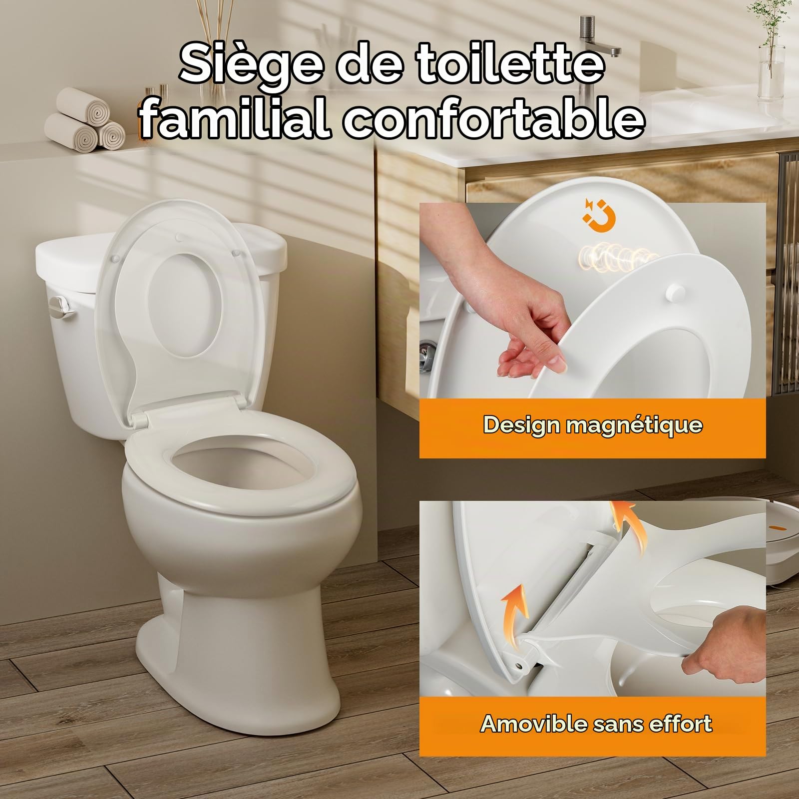 SAMODRA-Abattant WC Familial Forme O Lunette de Toilette pour Adultes et Enfants Cuvette Toilette avec Frein de Chute matériel d'urée-Formaldéhyde (Familial Forme O)