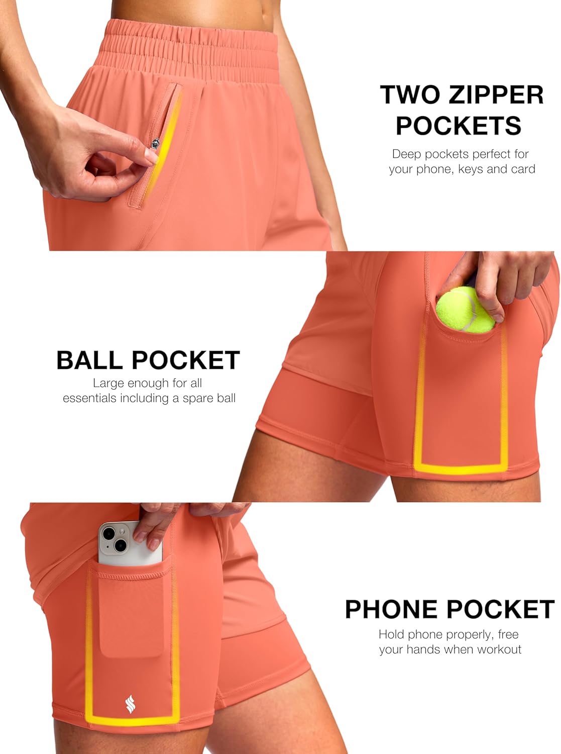 Soothfeel Women's 2 in 1 Athletic Running Shorts with Liner Zipper Pocket 5" High Waisted Gym Workout Tennis Shorts for Women - Image 4