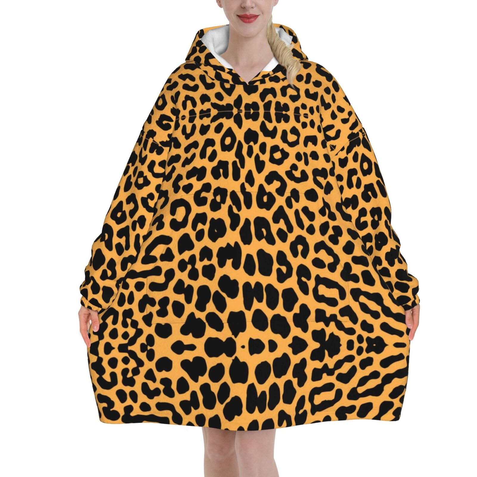 Jmorco Leopard Print Blanket Hoodie Oversized Wearable Hooded Blanket Warm Throw Blanket Sweatshirt For Women Men Teens 280g Flannel