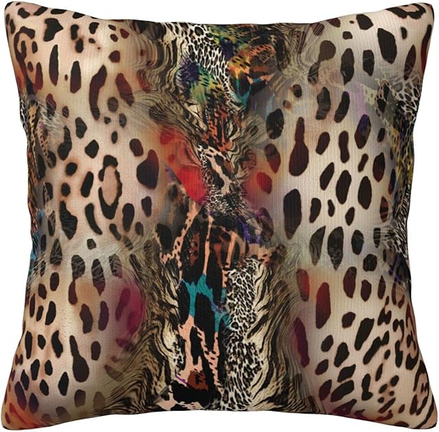 Janleap Throw Pillow Cover Abstract Leopard Print Decorative Pillows Case African Animal Leopard Wildlife Throw Pillowcase Cushion Cover for Home Couch Bed Sofa Decor, 18x18 inch