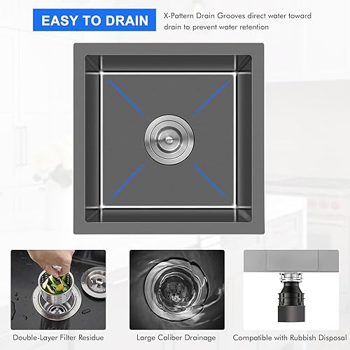 Vista 29 de MENATT Fregadero de cocina de 20 pulgadas, acero inoxidable SUS304 hecho a mano, fregadero de cocina con colador de fregadero (cepillado), 20 x 16 x