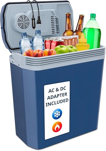 Ivation Electric Cooler & Warmer with Handle | 24 L Portable Thermoelectric Fridge for Vehicles & Trucks| 110V AC Home Power Cord & 12V Car Adapter for Camping, Travel & Picnics