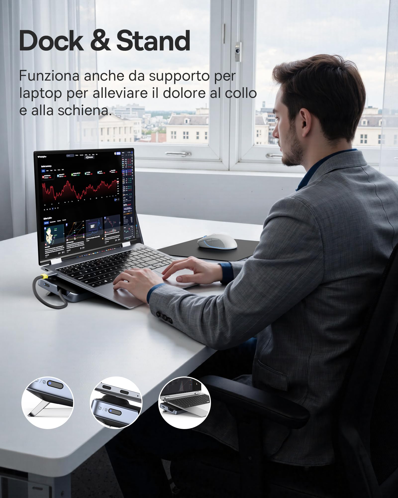 Baseus Docking Station Supporto per Laptop, 12 in 1 HUB Triplo Display 4K HDMI/DP, Dati Veloci USB A/C 10 Gbps, PD 100W, Ethernet, TF/SD, Docking Station USB C con Supporto per Windows