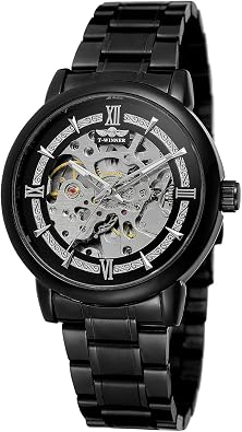 BESTKANG Mens Automatic-self-Wind Watch Luxury Stainless Steel Band Skeleton Watch Waterproof Business Wrist Watch