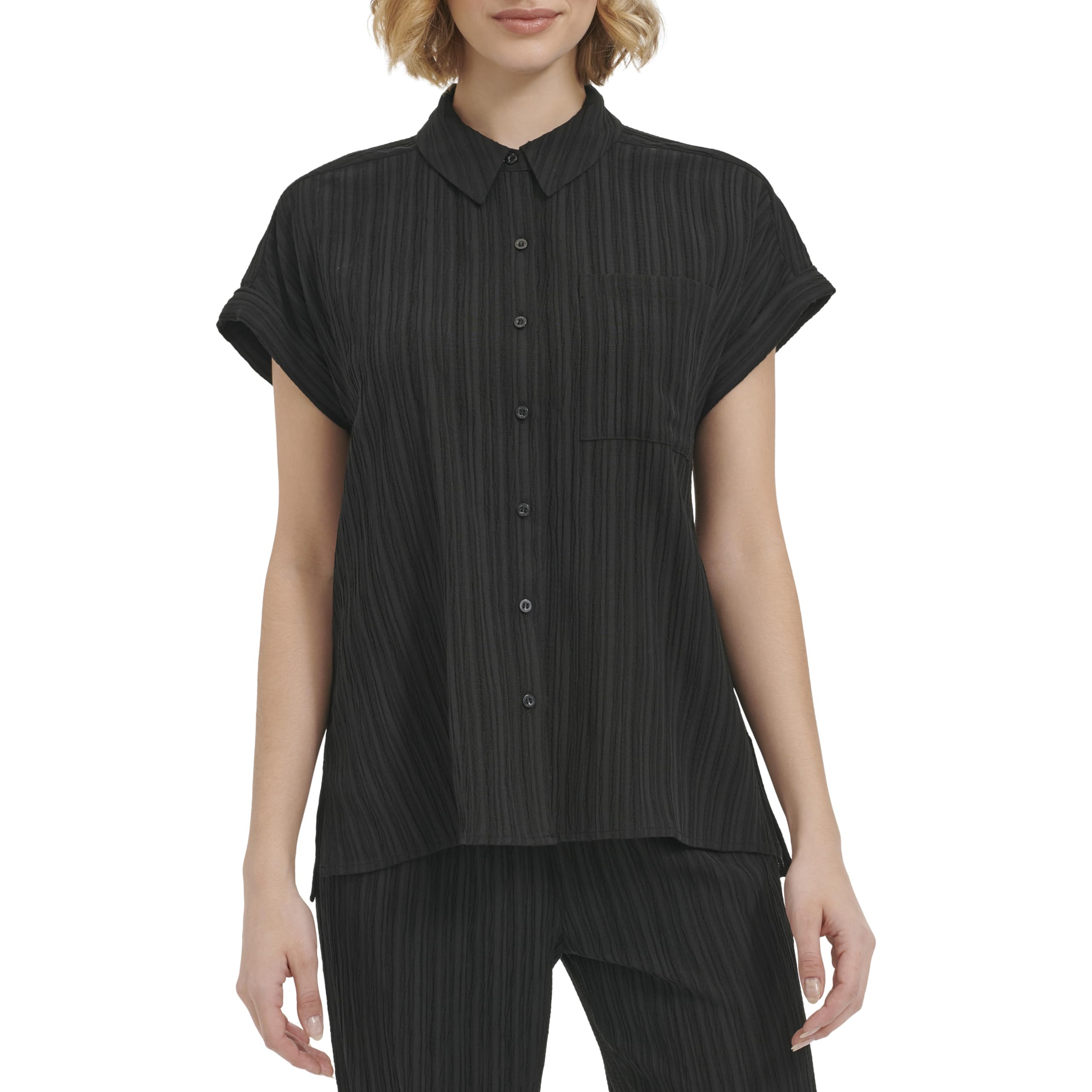 Calvin Klein with Collar Button Up Short Sleeve Blouse Camicetta a Maniche Corte con Bottoni e Colletto Donna
