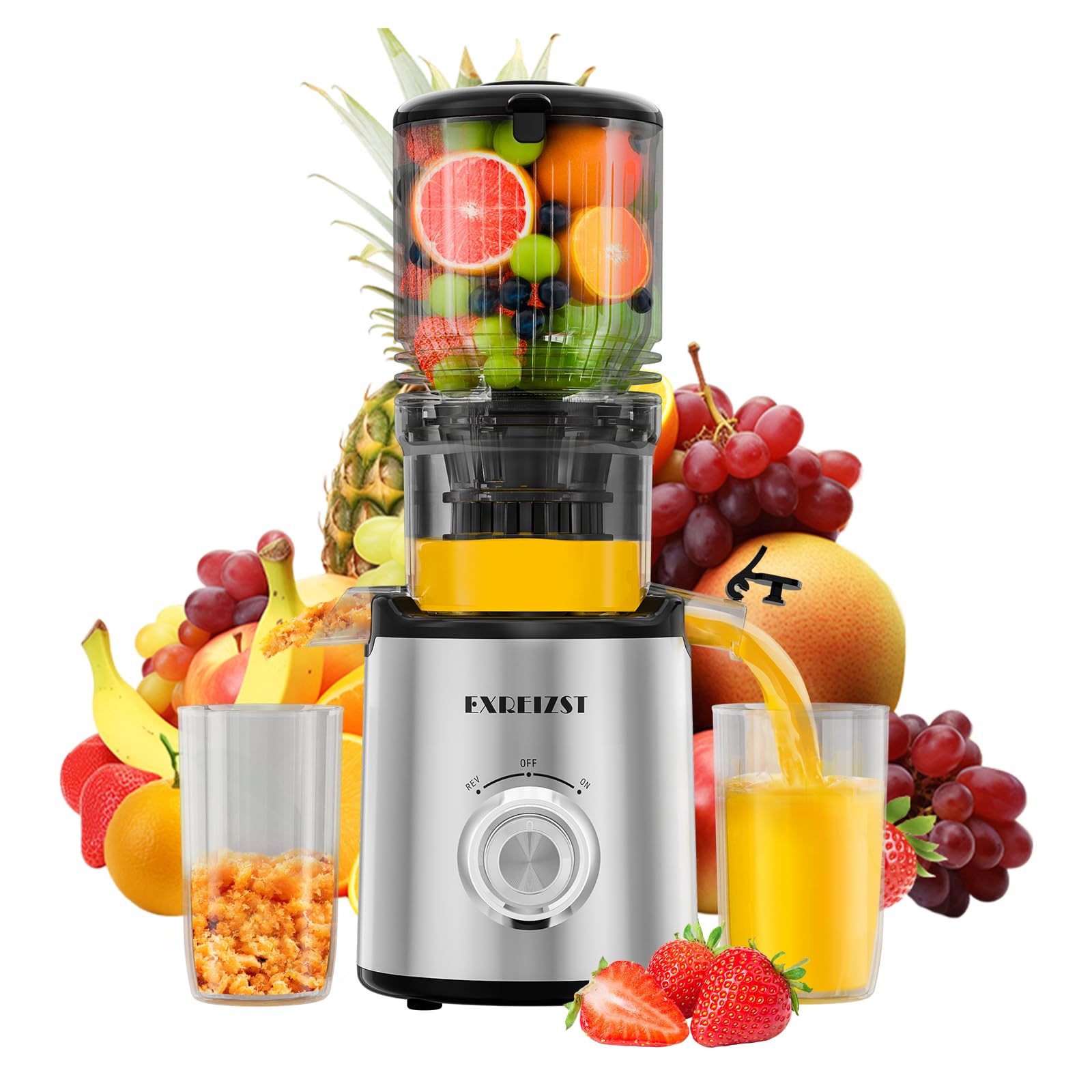 Exreizst Slow Juicer MP-802P 130mm Einfüllschacht 1,5L BPA-frei Tritan Leiser Motor