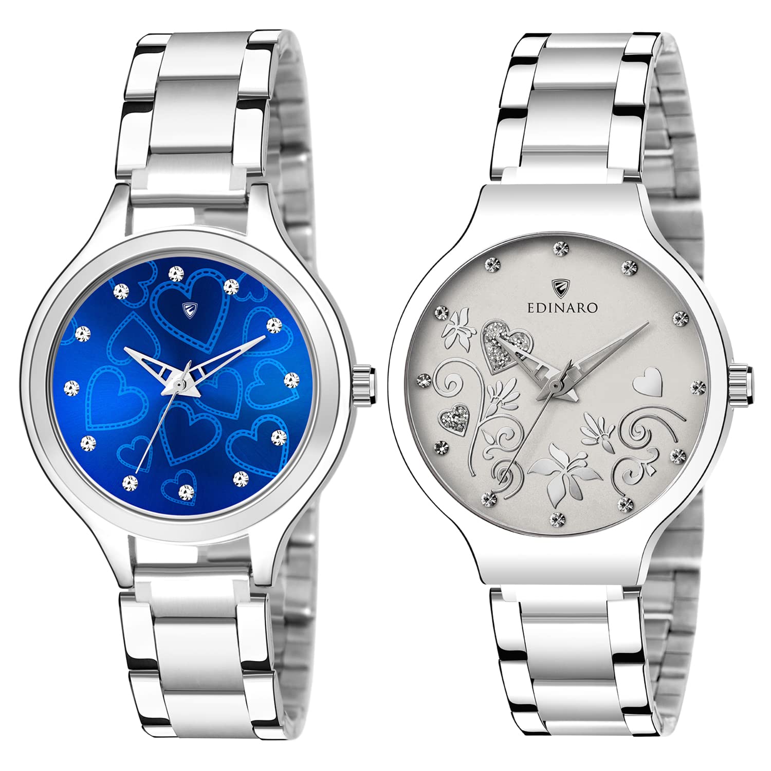 EDINARO Analogue Round Studed Dial with Silver Bracelet Strap Girls & Womens Wrist Watch (Pack of 2) (B09P1J9F36) Amazon Price History, Amazon Price Tracker