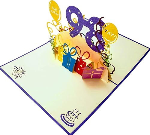 Miniatura 6 de iGifts And Cards Tarjeta de felicitación emergente 3D de feliz cumpleaños 98 con regalos - Noventa y ocho, increíble, globos, único, celebración,