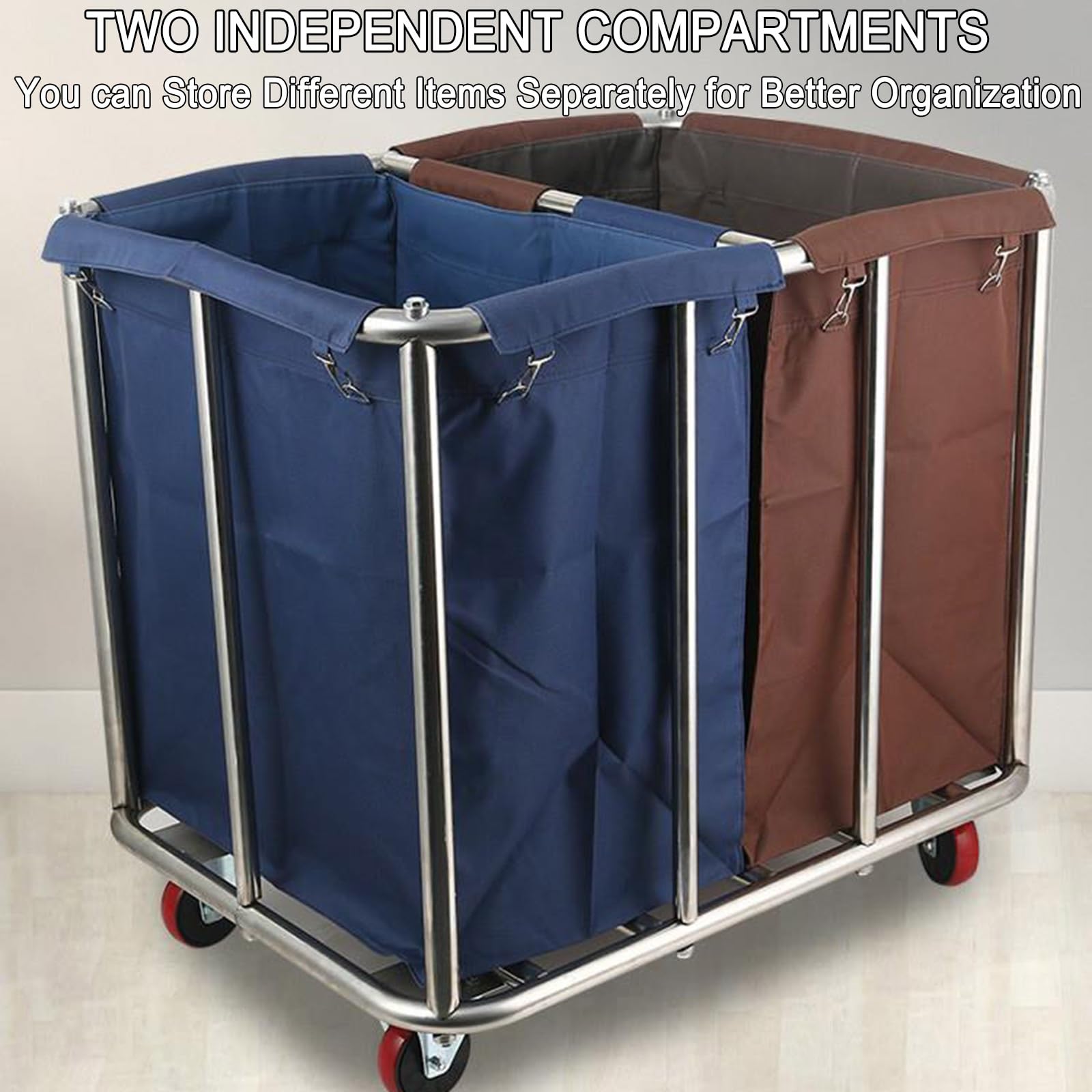 Chariot de nettoyage professionnel à roulettes avec sac amovible – Panier à linge pour hôtels et buanderies – Panier à linge robuste et sale