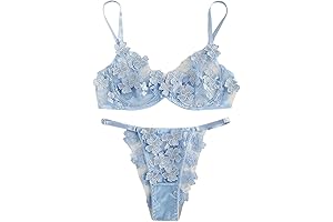 Women's Sexy Applique Lace Underwire Bra Top and Thong Lingerie Set