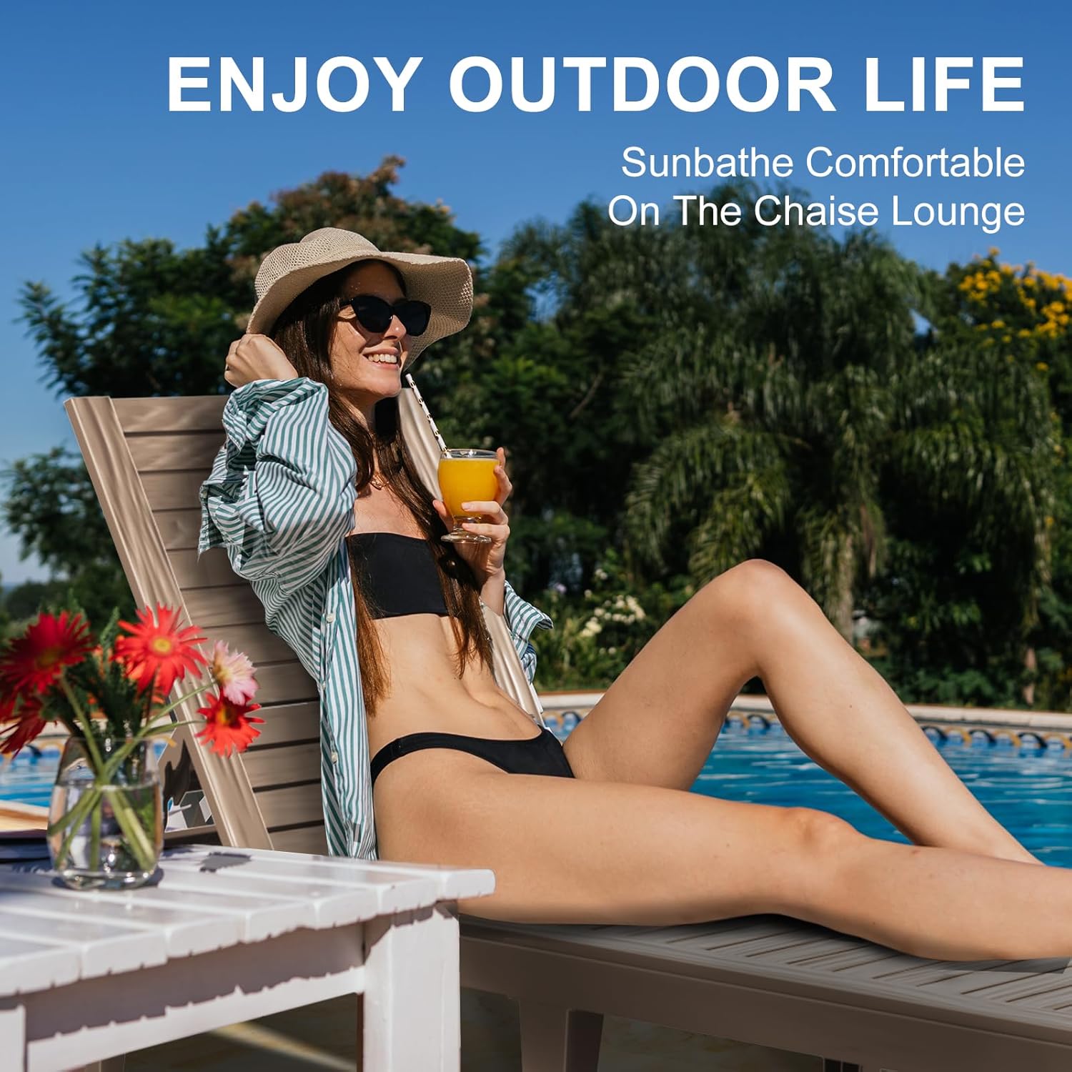 Outdoor Chaise Lounge Chair – Adjustable Waterproof Lawn Chair for Relaxation, Lightweight and Durable for Outdoor and Indoor Use (1, Grey)