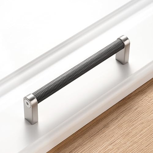 Miniatura 7 de KOOFIZO Tirador moleteado para gabinete, barra negra con mango para muebles de pie de níquel cepillado, distancia entre tornillos de 5 pulgadas,