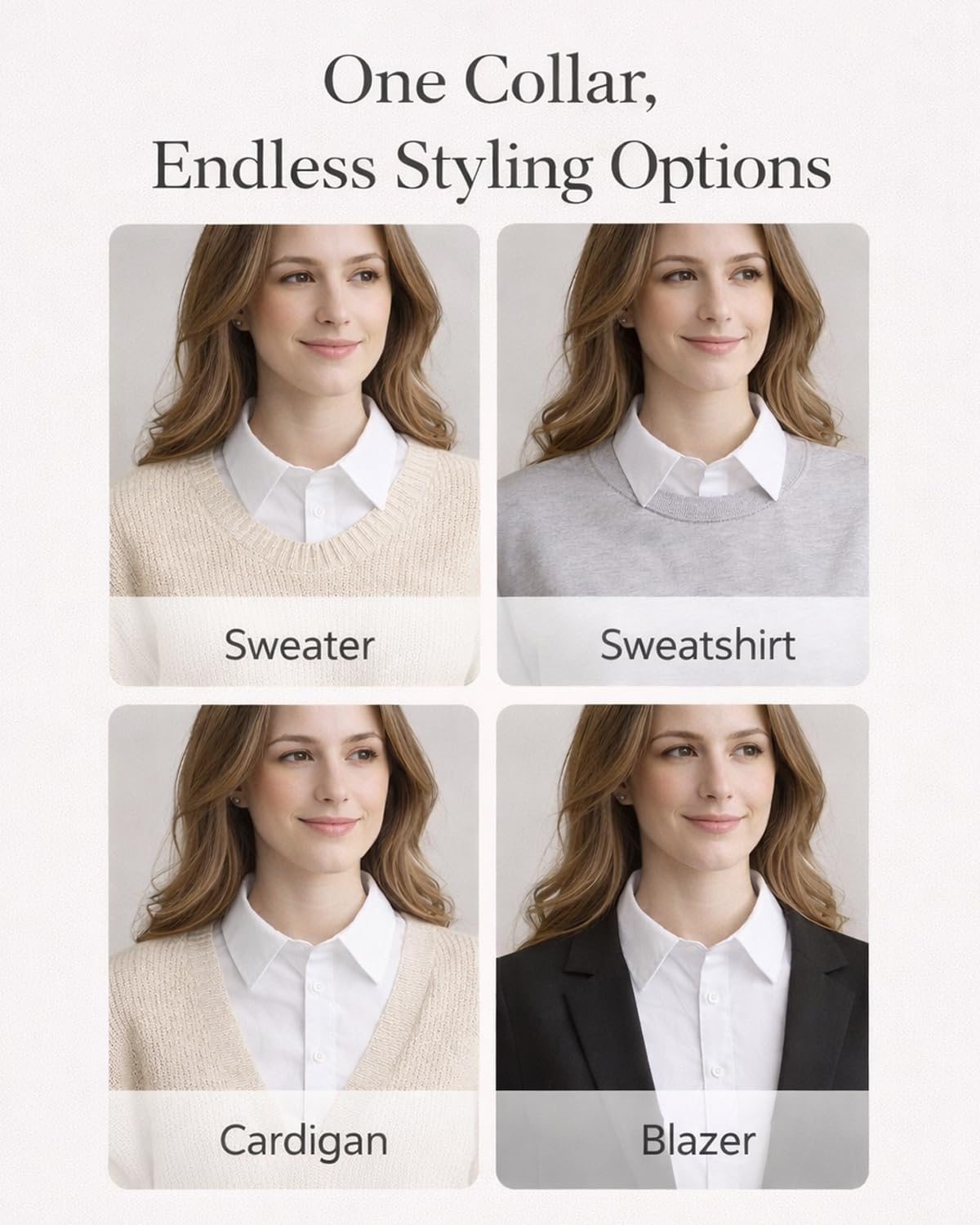 4 Pack Detachable Dickey Collar Blouse for Women, Fake White Collar Shirt, Faux Shirt Collared Bib for Under Sweater - Image 4