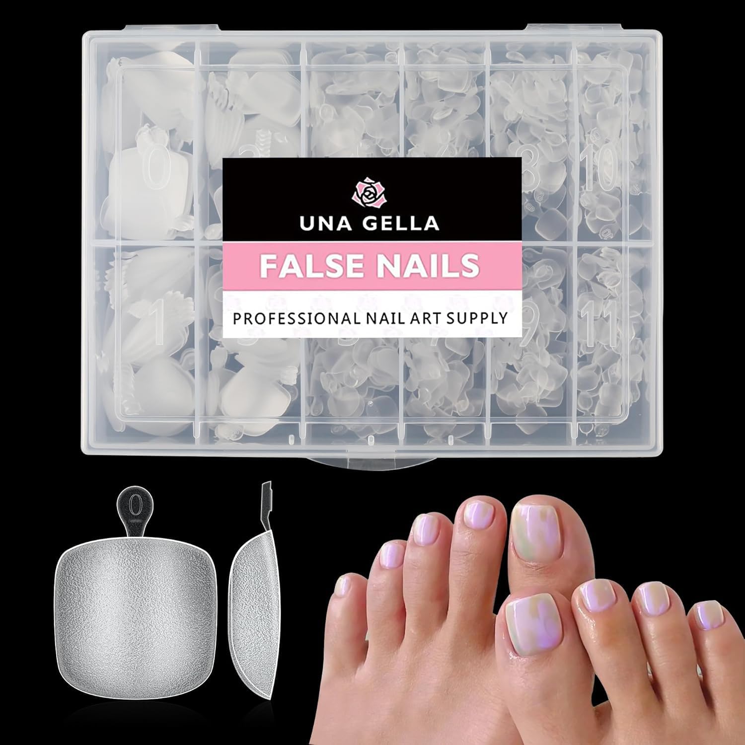 UNA GELLA Tips für Fussnägel, 312 Stück 12 Größen Quadrat Kurze Fussnägel zum Kleben Künstliche Fußnägel Tips Falsche Soft Gel Toenails Set Matte Für DIY Nagelstudio