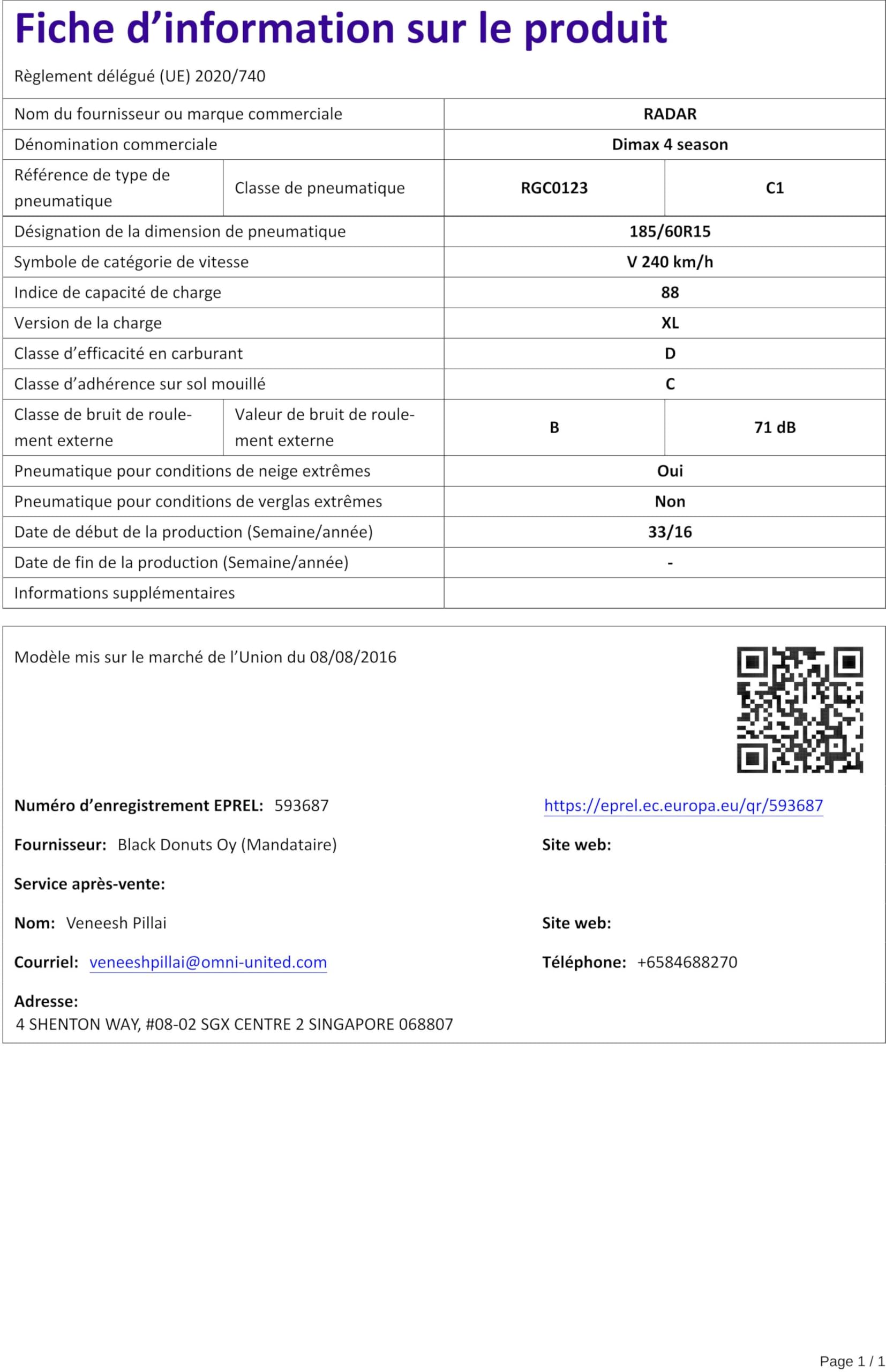 RADAR 185/60 R15 88V 4 Stagioni XL Auto