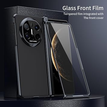AG Brushed Folding Case Case Screen Protector for Huawei Mate X6 Tempered Glass + AG Mat Vacuum Plated Shell Protective Cover Anti-Fingerprint Black