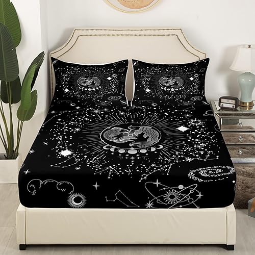 Vista 23 de Erosebridal Aries - Sábana bajera ajustable tamaño matrimonial, sábanas psicodélicas celestiales, sábanas de galaxia trippy de doce constelaciones