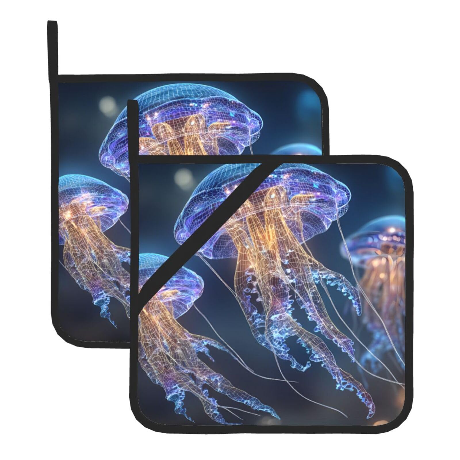 Bioluminescent Jellyfish Square Heat Resistant Trivet Set Thick and Durable for Baking Barbecue Cookware Oven