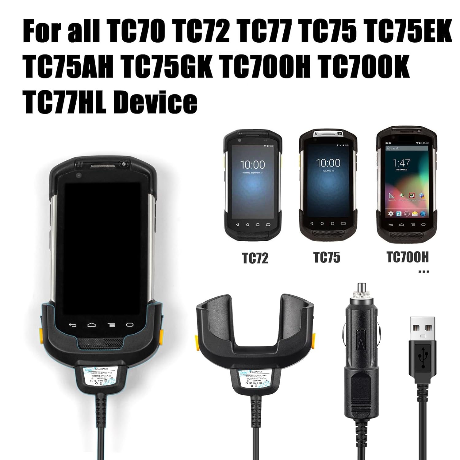 Tc77 2-in-1 Car and USB Quick Charger Cable for Zebra Tc70 TC77 TC72 TC75 TC75X TC70X TC55 TC720L Series,CHG-TC7X-CLA1-01 PDA Barcode Scanner Charger - Image 3