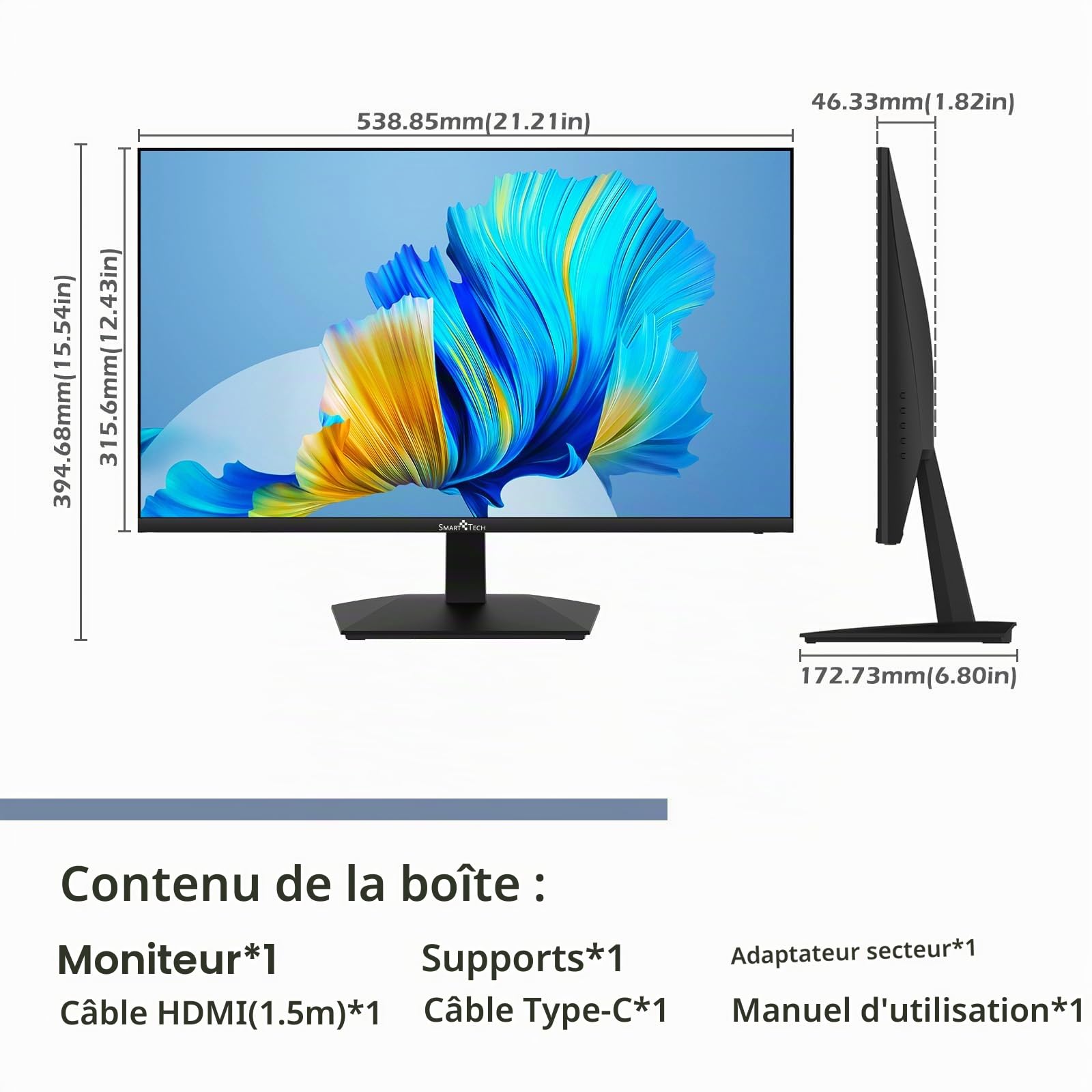 Smart Tech Ecran PC 24" 238N01FIF FHD Dalle IPS-4ms-HDMI-VGA
