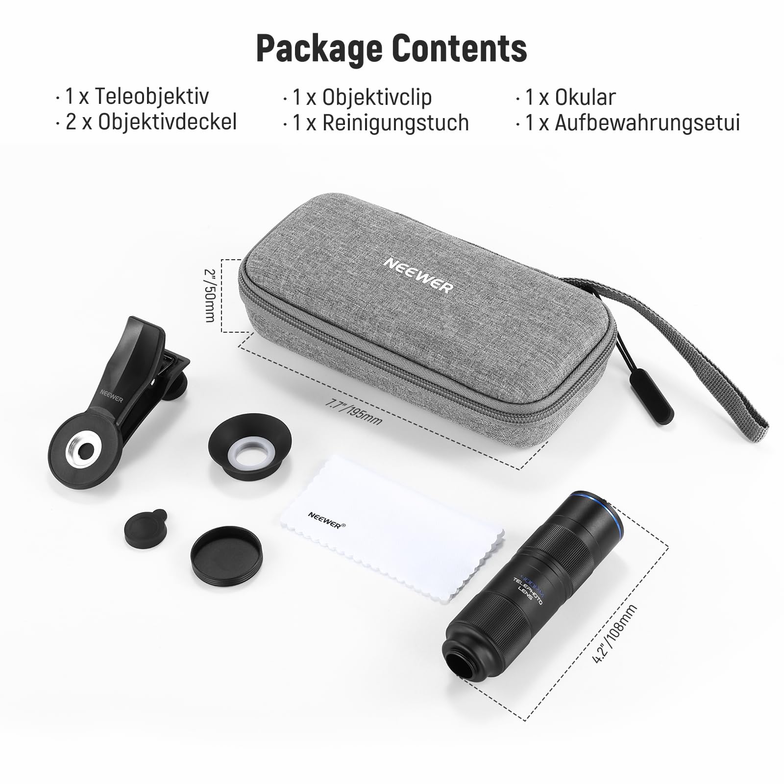NEEWER 400mm Teleobjektiv für Smartphone Kamera mit 17mm Objektivclip mit Gewinde 70cm minimale Makro Fokusdistanz 2X Zoom für Rückplatte Phone Käfig Hülle kompatibel mit iPhone Samsung Android, LS-78