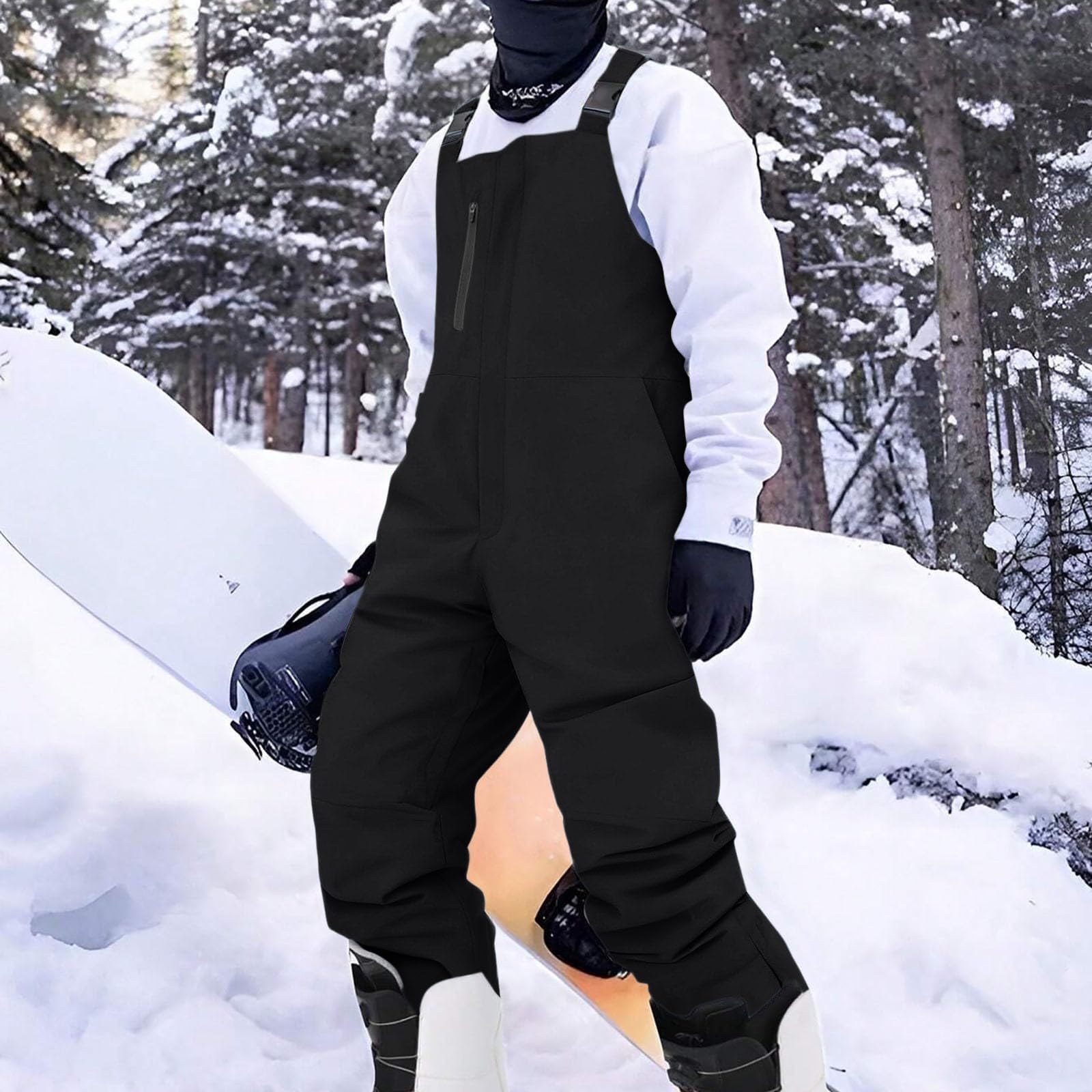 Peto con bolsillos con cremallera y tirantes ajustables – Pantalones térmicos de snowboard de invierno