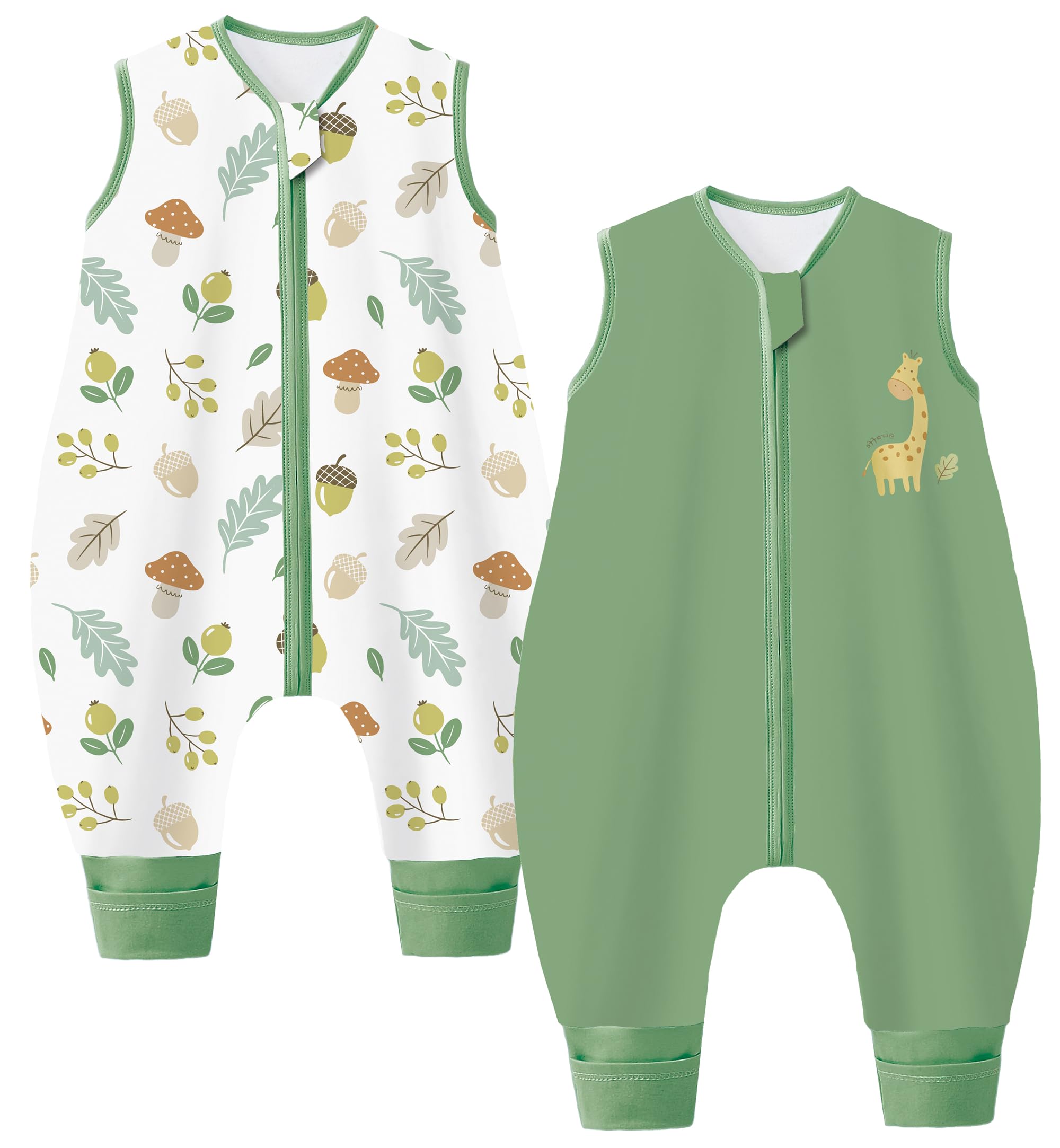 Teechodina Baby Schlafsack mit Füßen 2er Pack 100% Baumwolle 1.5 Tog Kinder Ganzjahres Schlafsack mit Beinen für Jungen Mädchen
