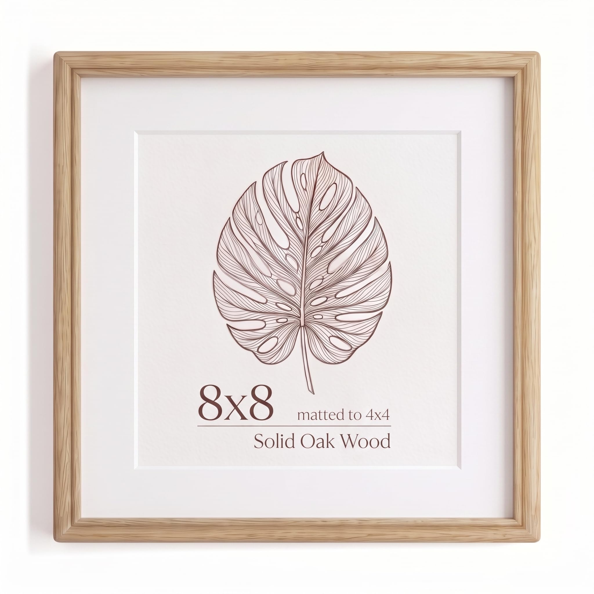 KovaScape Square Picture Frame, Solid Oak Wood Frame, Double Arc Round Corner Hand Craft Photo Frame, 8x8 Matted to 4x4, 8 by 8 Frame with HD Real Glass,Wall or Tabletop Display,Pack of 1