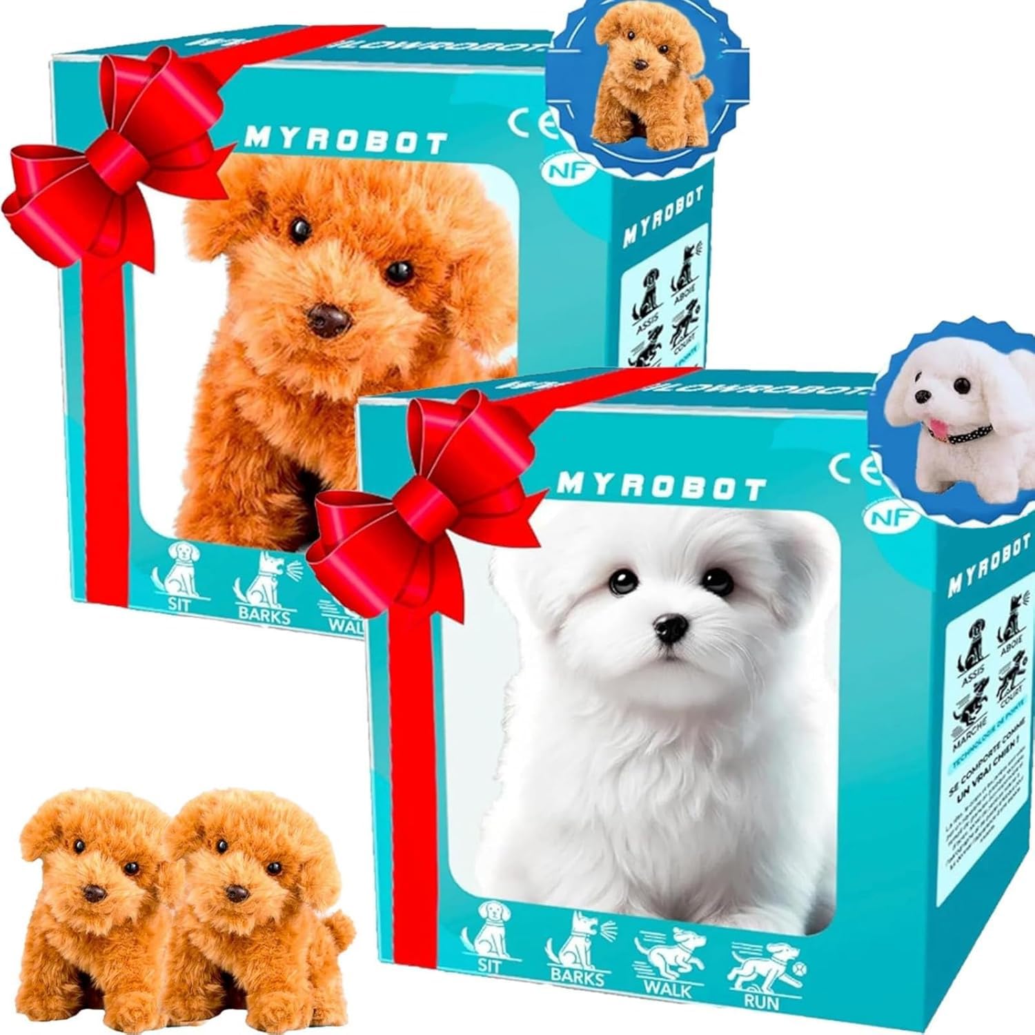 Chien jouet de simulation qui marche, aboie et remue la queue – Chiot en peluche réaliste | Pour les , la maison, les voyages, l'intérieur et l'extérieur Robot Promenades en plein air