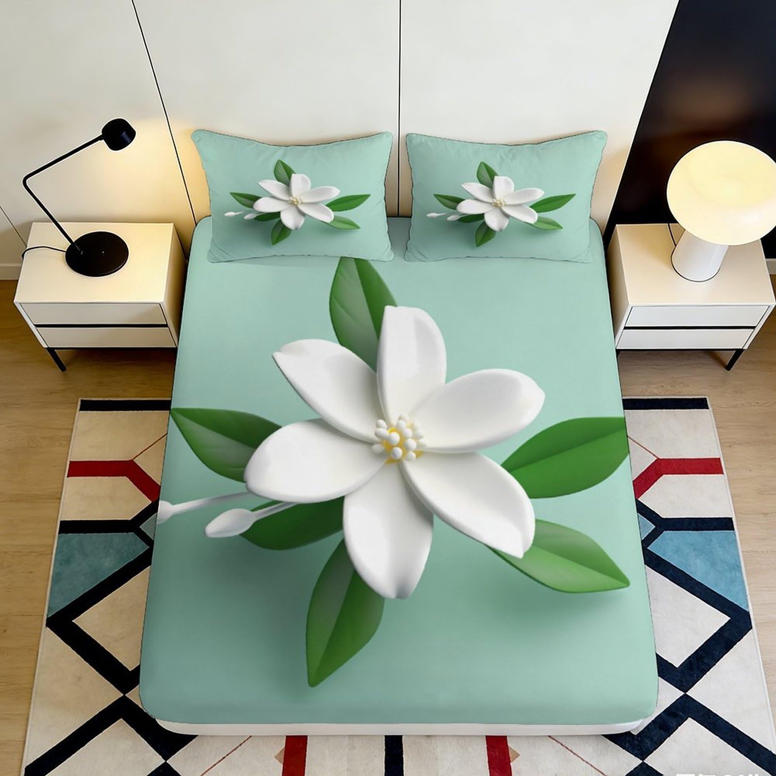 Qjzxknhpgr Style-2 3D Printed Magnolia Blossom Fitted Sheet Microfiber Soft Green Leaf Mattress Cover For Bedroom Guest Room Decor 90X200x25cm