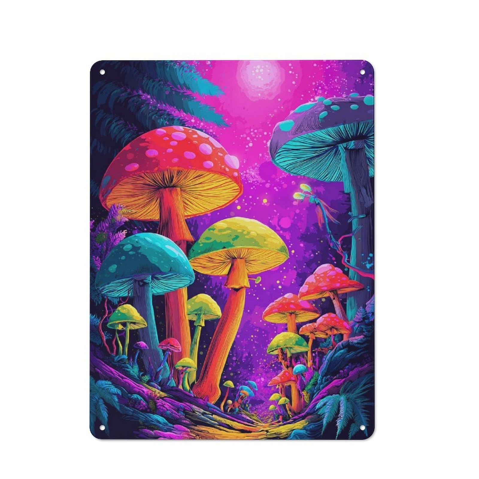 Junmoney Vibrant Mushroom Forest -1 Vintage Metal Sign 40X30cm For Lounge Or Reading Corner, For Garage, Workshop And Man Cave Decoration