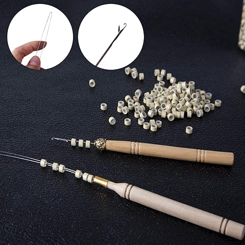 Miniatura 4 de Duufin Kit de herramientas para extensiones de cabello, 1500 cuentas de micro anillo (negro, rubio y marrón) 1 alicates de microcuentas, 2 ganchos