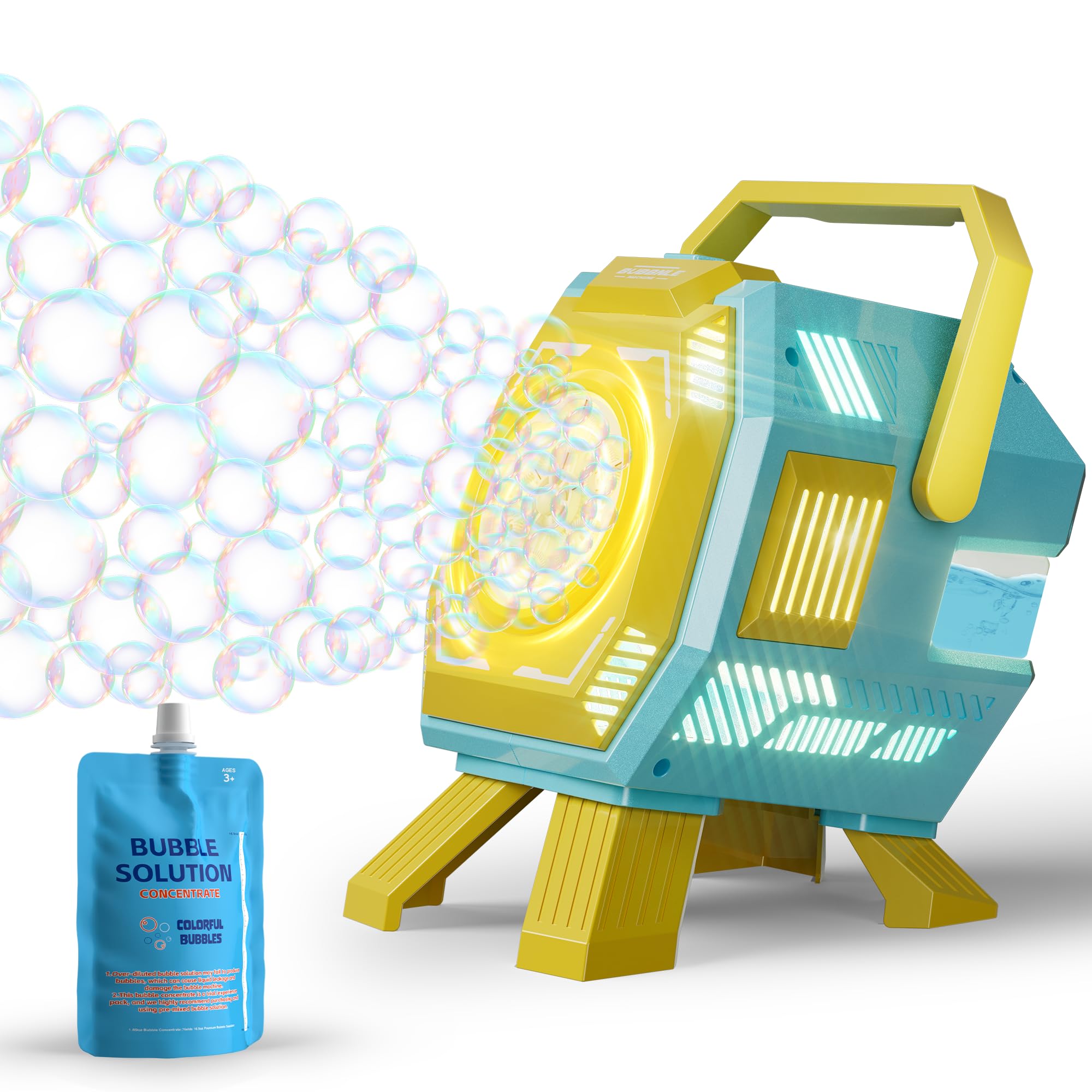 Belemar Bubble Machine with Lights, Big Bubble Holes, 15,000 Bubbles/Min, 320ml Large Tank, Battery Operated Portable Bubble Blower for Kids, Birthday Parties, Garden Play & Outdoor Fun