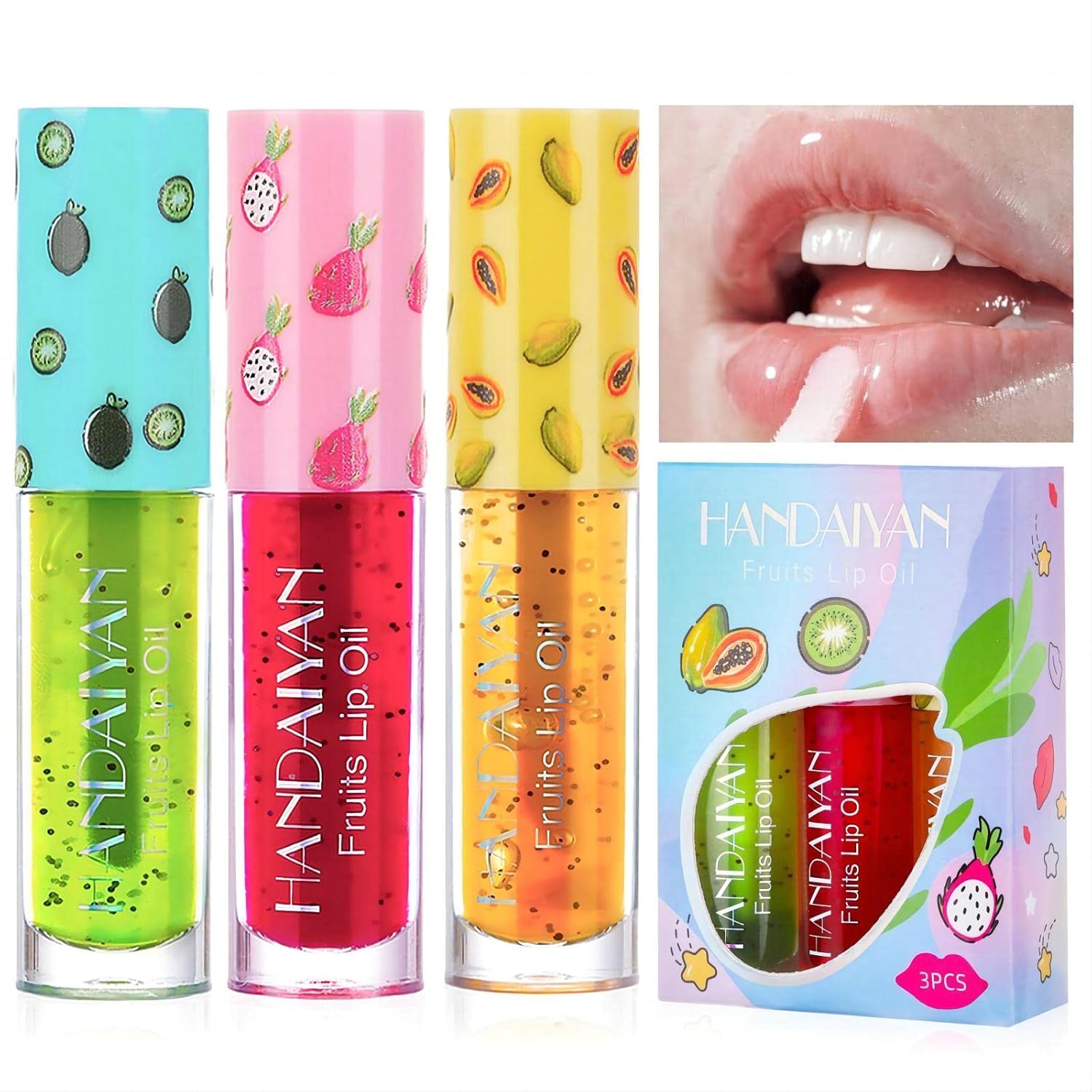 3-Pack Lip Oil Set, Lip Gloss, Hydrating Nourishing and Glossy Liquid Lipstick, Lip Care for Soft, Smooth Lips Lip Balm, Assorted Colors Moisturizing Lip Lacquer (5g each)