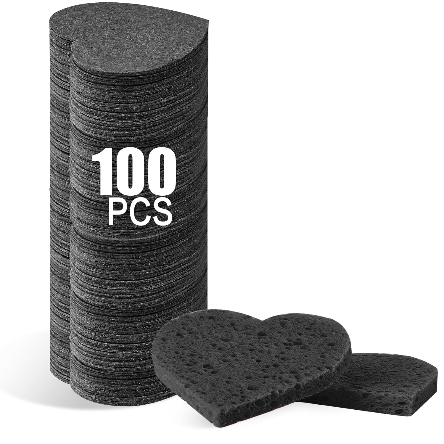 100-Count Compressed Facial Sponges for Estheticians Heart Shape Natural Cellulose Sponge Professional Cosmetic Spa Sponges for Face Cleansing,