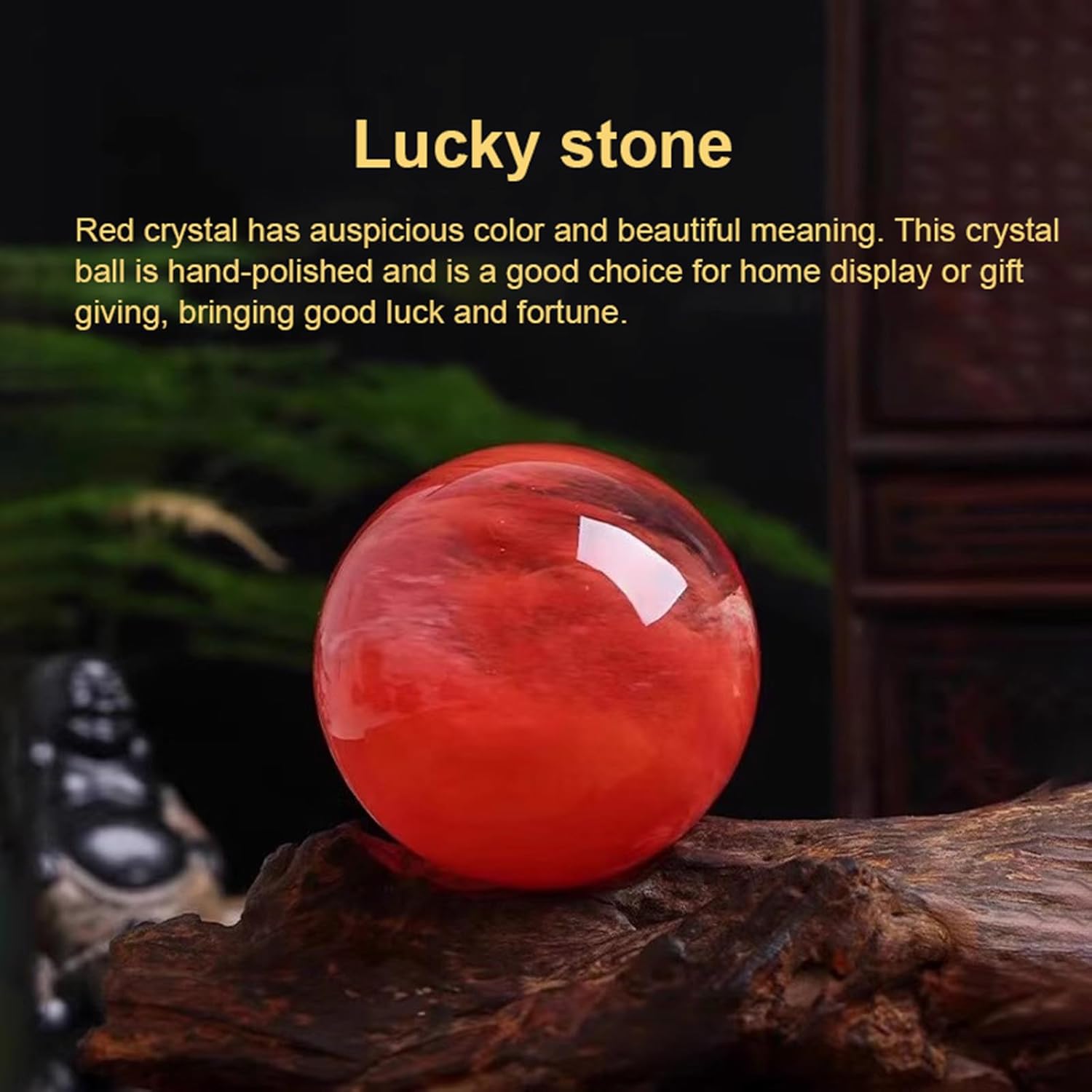 Red Smelt Quartz Crystal Ball, Ruby Sphere with Wood Stand,Melting Crystal Gemstone Orb for Witchcraft Home Decor Gifts,5.5"(14cm)