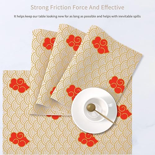 Miniatura 3 de LuGeKe Juego de 4 manteles individuales con estampado de nubes rojas, resistentes al calor, resistentes a las manchas, antideslizantes, para mesa de